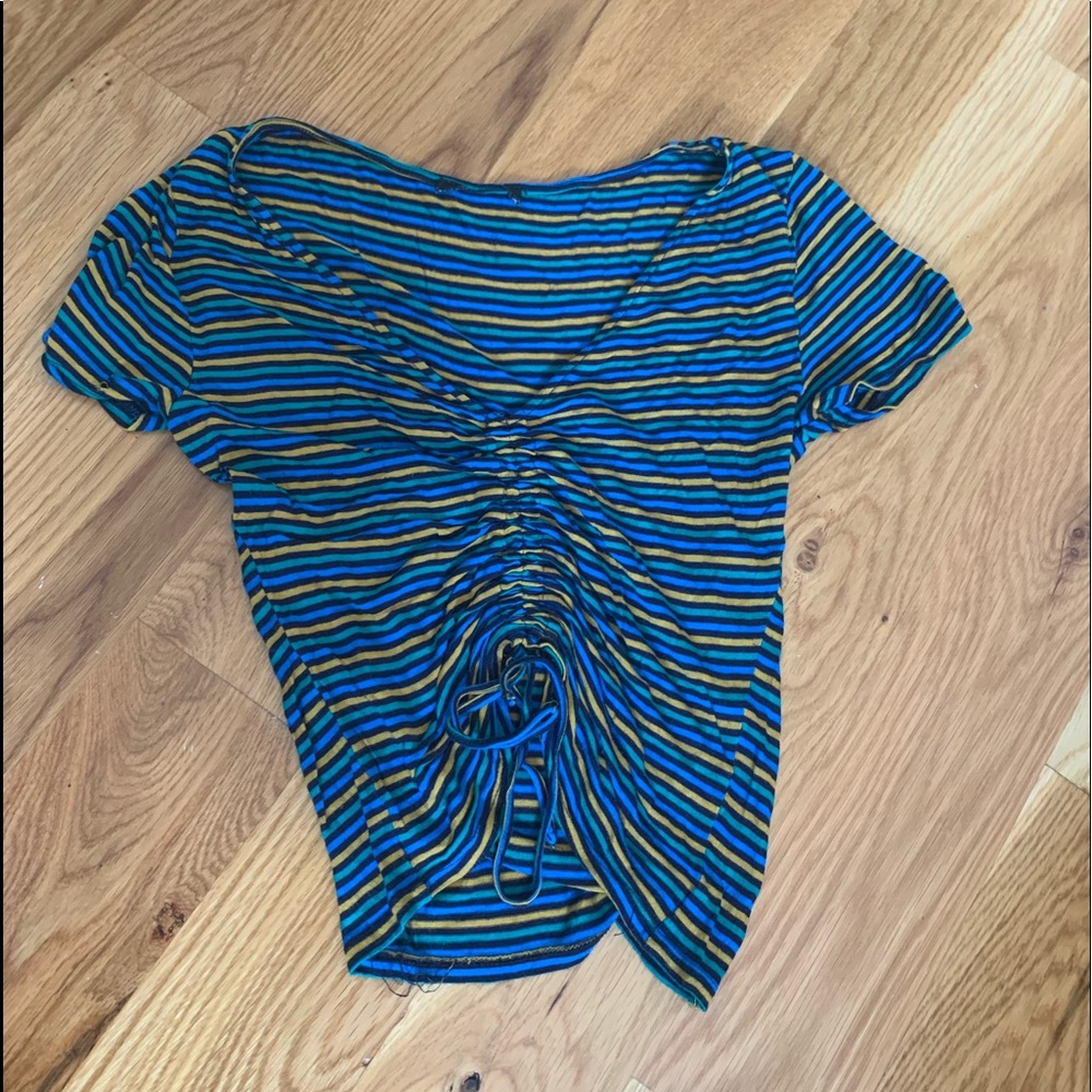 Striped Ruched Cropped Shirt